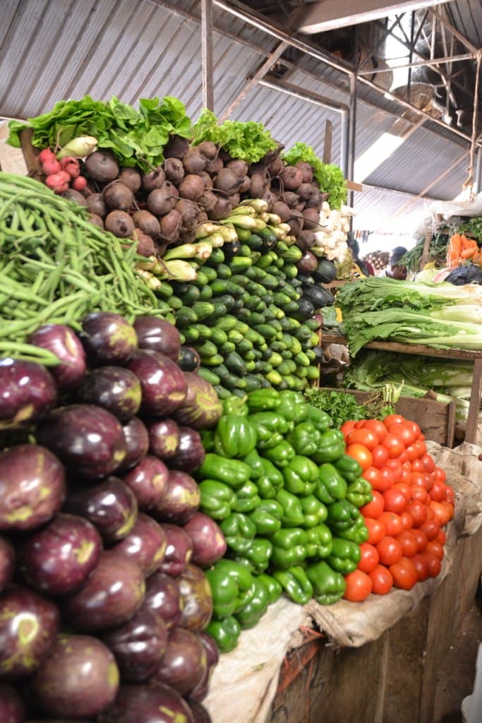 Colorful tomatoes, carrots, onions, peppers, and other vegetables for the week